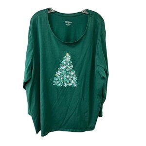 Liz & Me Catherines T-Shirt Top Plus 3X 26/28W Green Christmas Tree Long Sleeve